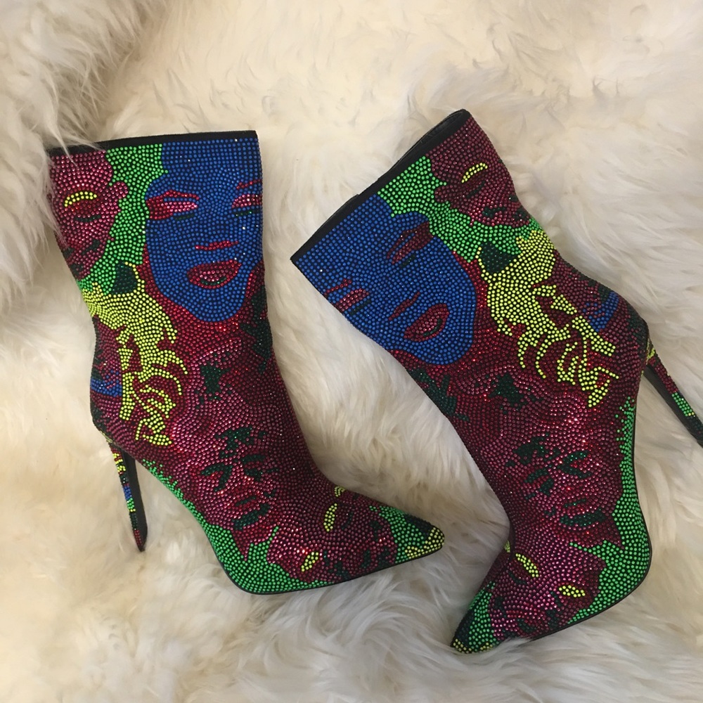 For sale! Beautiful detailed all rhinestone ankle length boots! NEW!